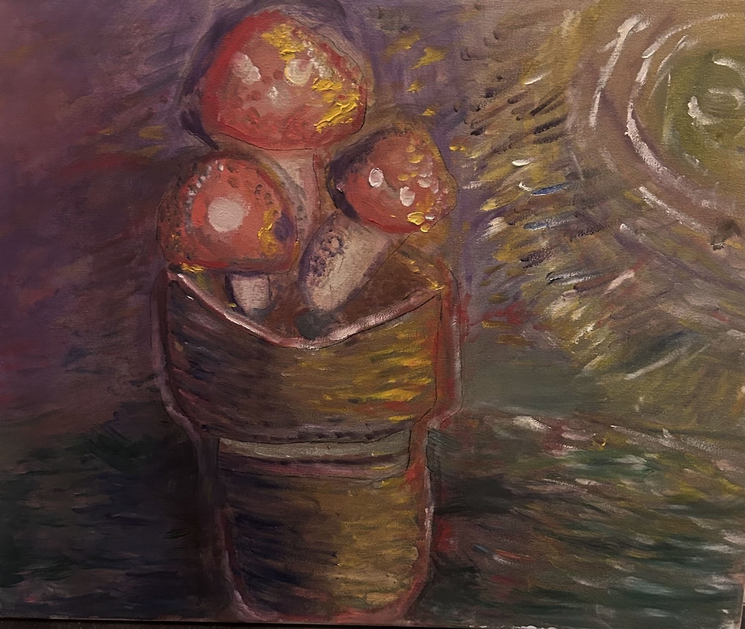 Mushrooms, Oil and micron pen on canvas, 2023