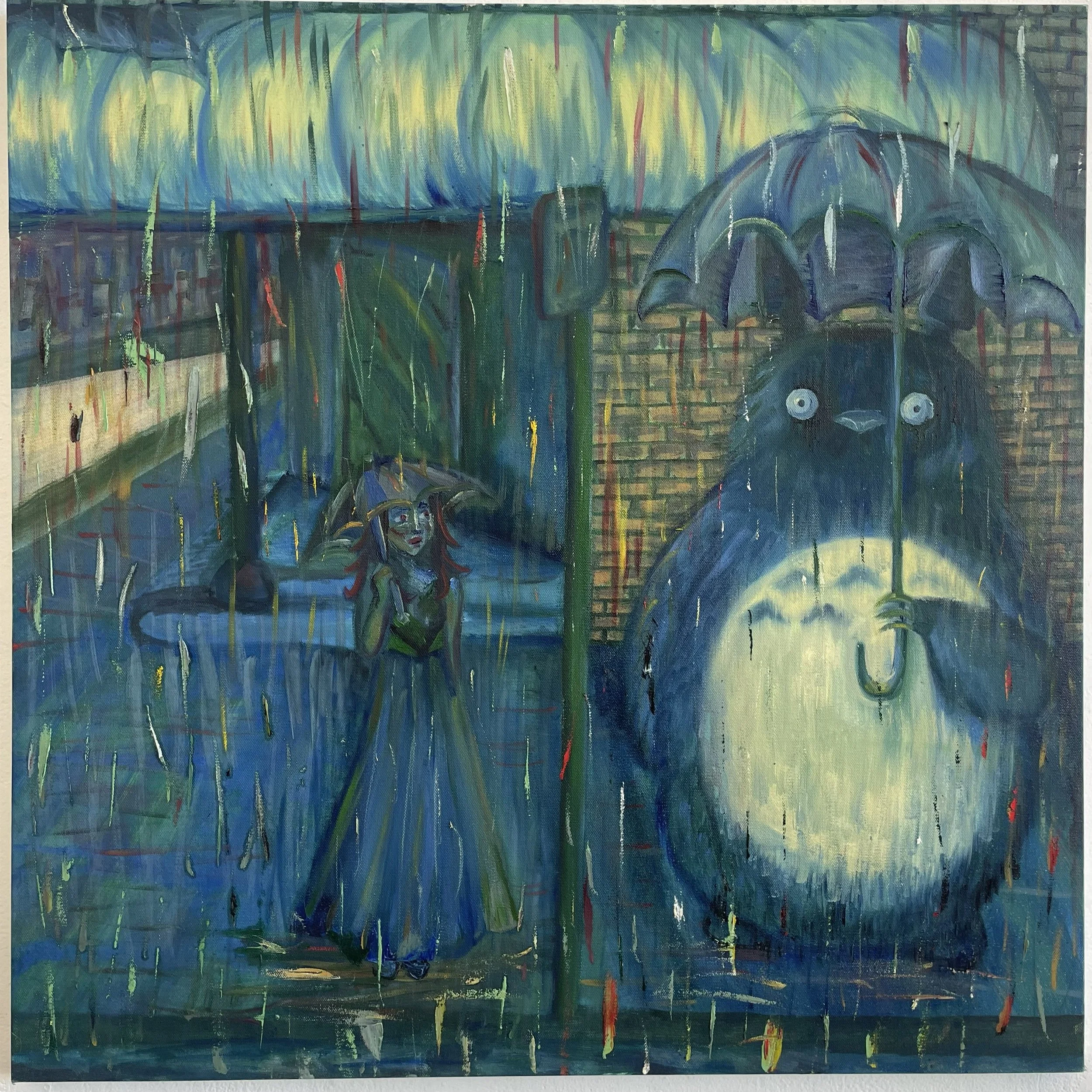"Mi Vesino Totoro" 2024, Oil on Canvas, 36" x 36"