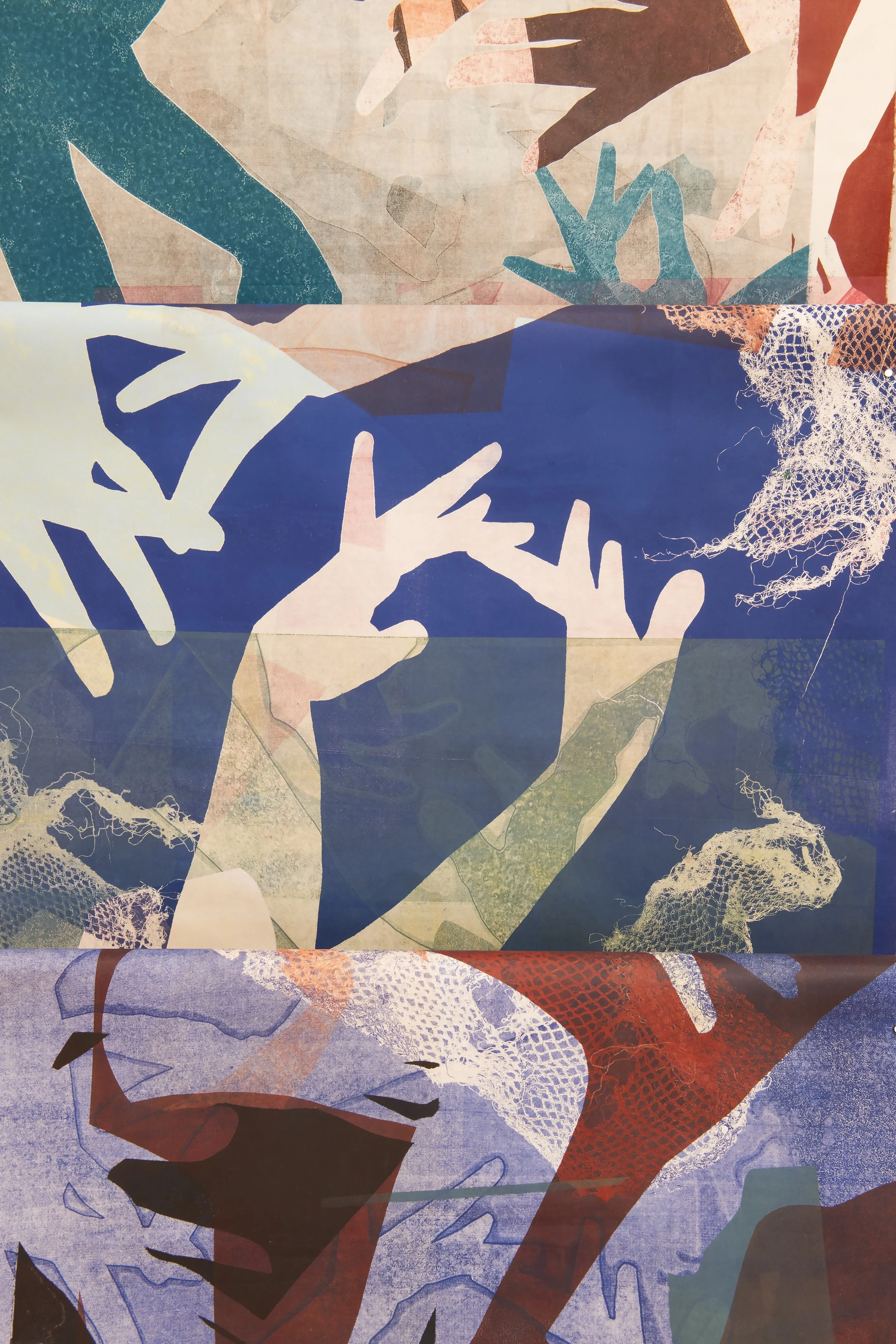 "Working Hands" (Detail) 

Mono print on Mulberry Paper, Wood 

Photo credit: John Carlano 
