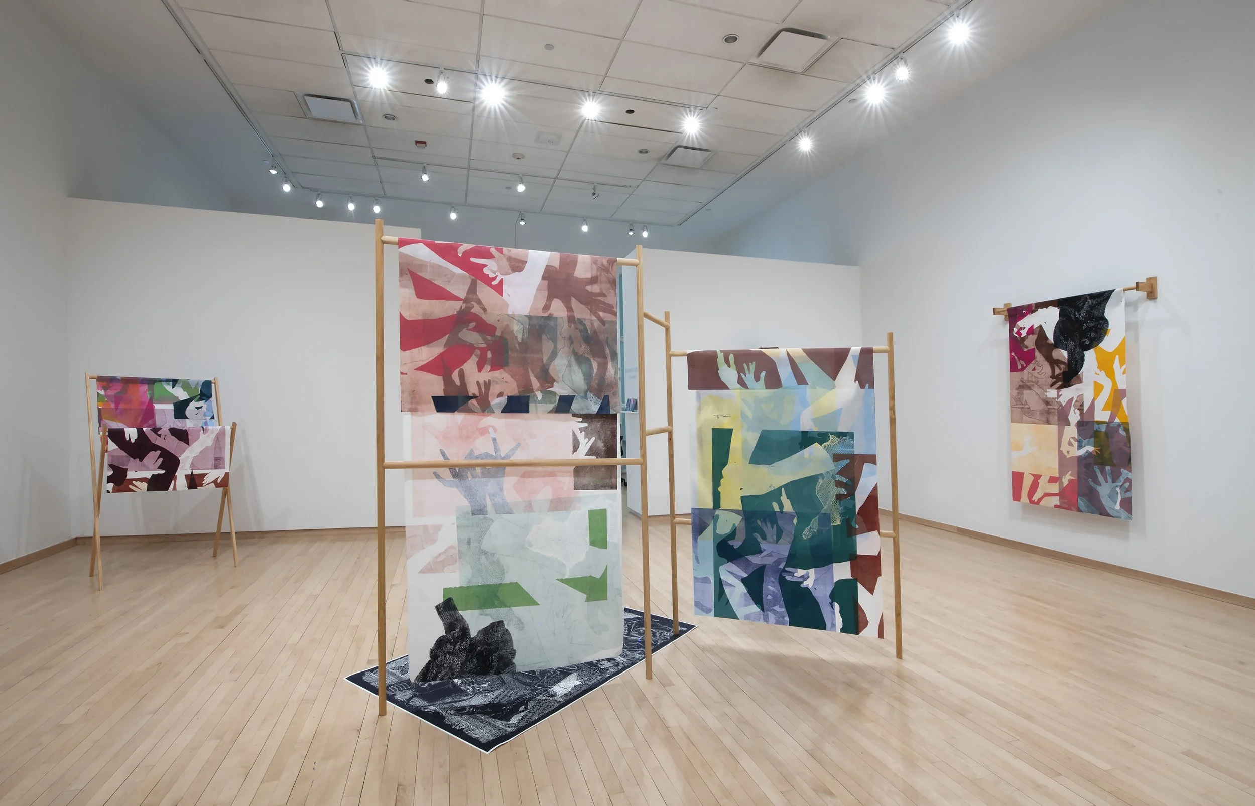"Working Hands,"

Installation view 

Mono print on Mulberry Paper, Wood, Woodblock Print 

Dimensions Variable 

Photo credit: John Carlano 