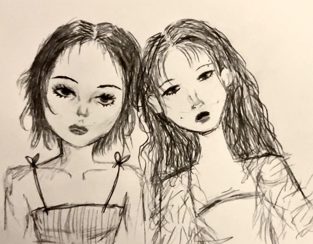 "friends" 2023, Graphite pencil on paper, 9" x 12"