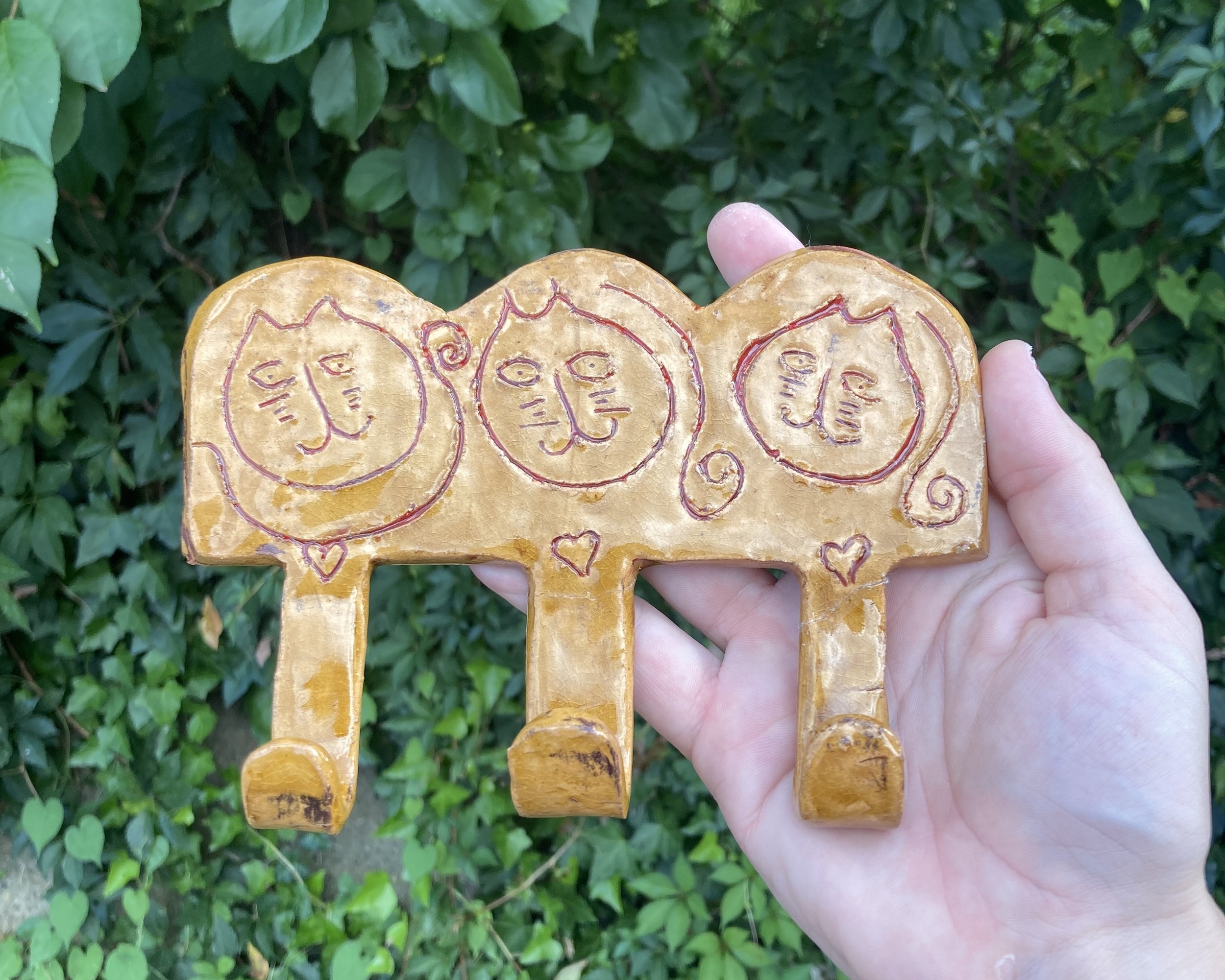 Cat Wall Hooks, 2024, Ceramic, 6" x 7"