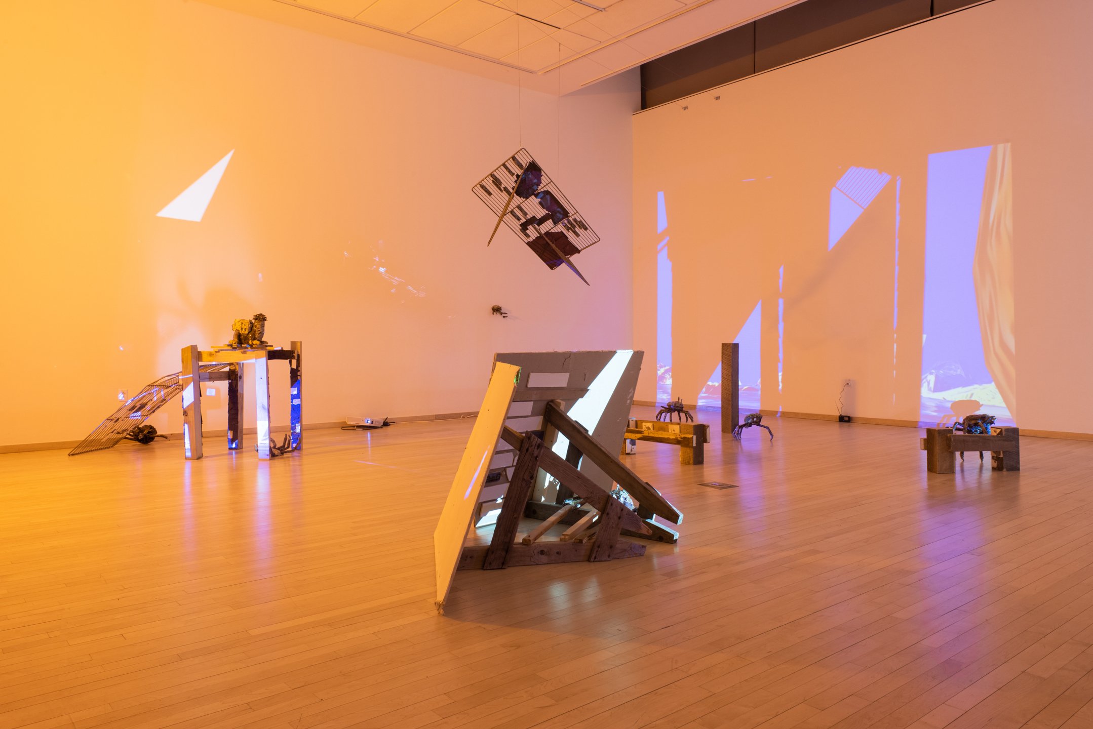 "To What New Place,"
Installation View
Reclaimed, construction materials, ceramic, low-pressure sodium light, multi-channel projection and sound.
Dimensions Variable
Photo Credit: Neighboring States