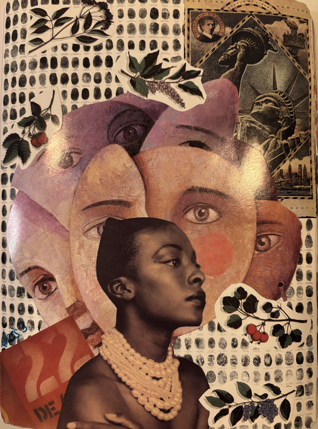 "Reflections" 2025, Collage on paper, 4”x6"