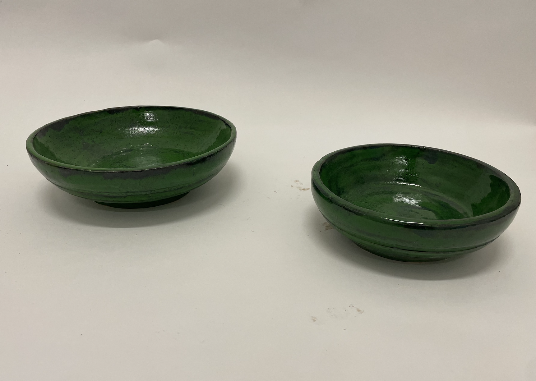 Untitled bowls, 2023, thrown ceramic with glaze, Diameters: Left 8", Right 7"