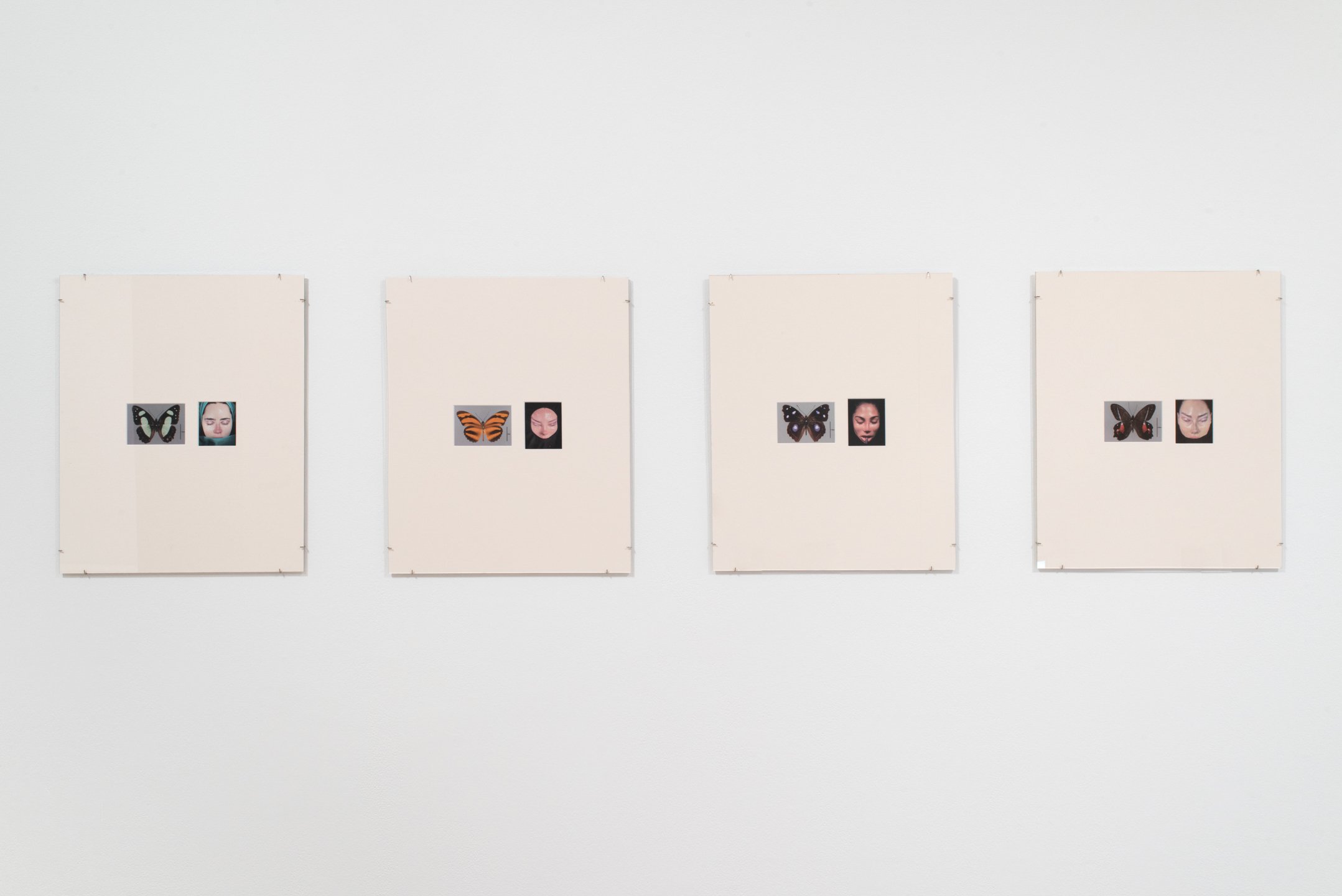 "Intorverted Painting no. 6, 4, 5, and 3," Inkjet photos, matboard, framing clips, UV glass. 18" x 22", 2025, Photo Credit: Neighboring States