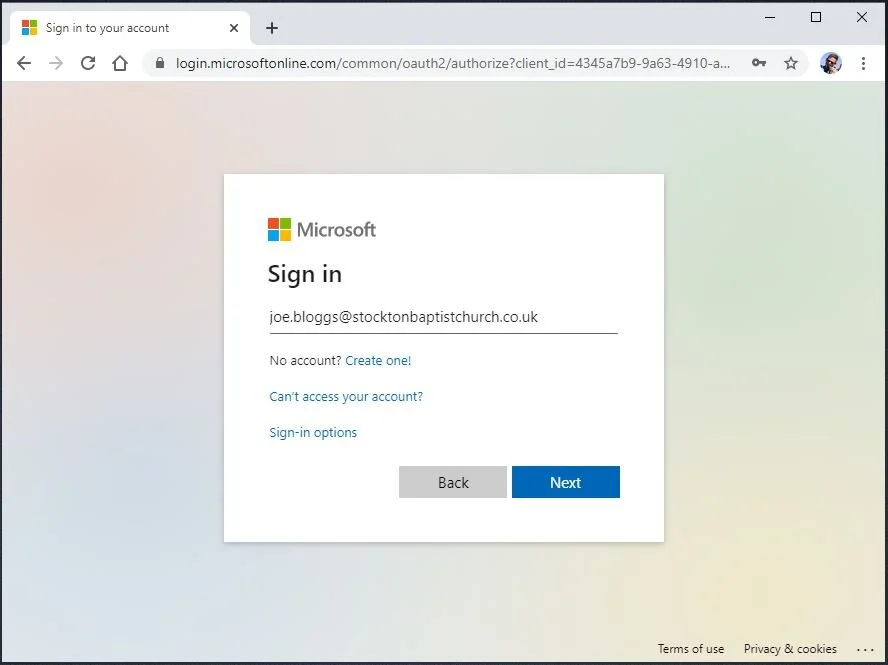 Enter the email address you have been given - this is your sign-in name.