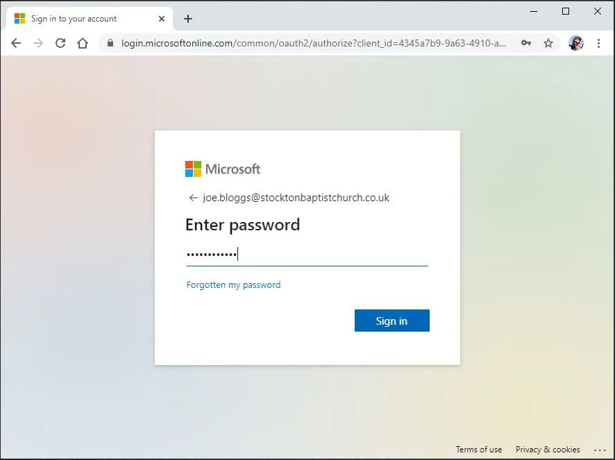 Enter the password you have been given. You will be asked to set your own password later.