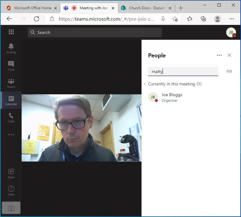 Once in the call, Joe will be prompted to add people. This is done by searching the directory for their name. When you select the person you want to call, Teams calls that person, pulling them into the video call.Scheduling a meeting (“New meeting”):