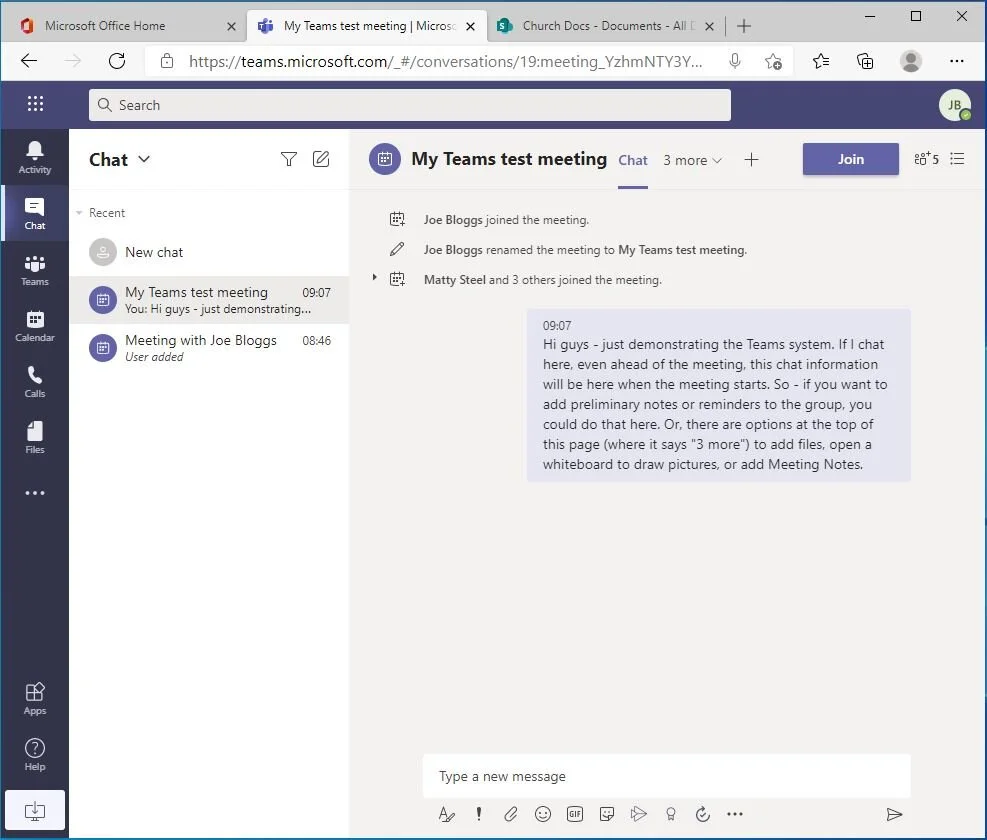 An example of text chat. It works just like WhatsApp. Note the links at the bottom to attch files etc.