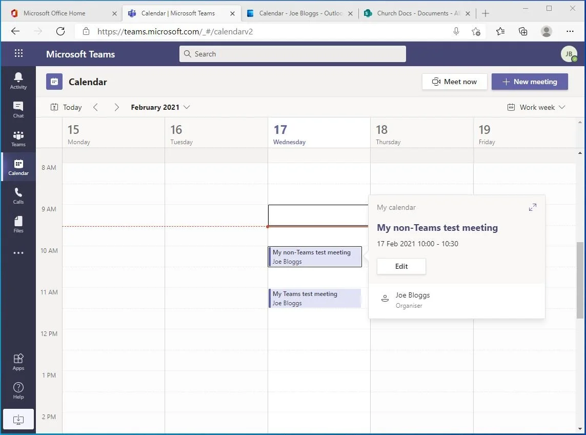 The above meeting is scheduled without Teams - note there is no “Join” button..