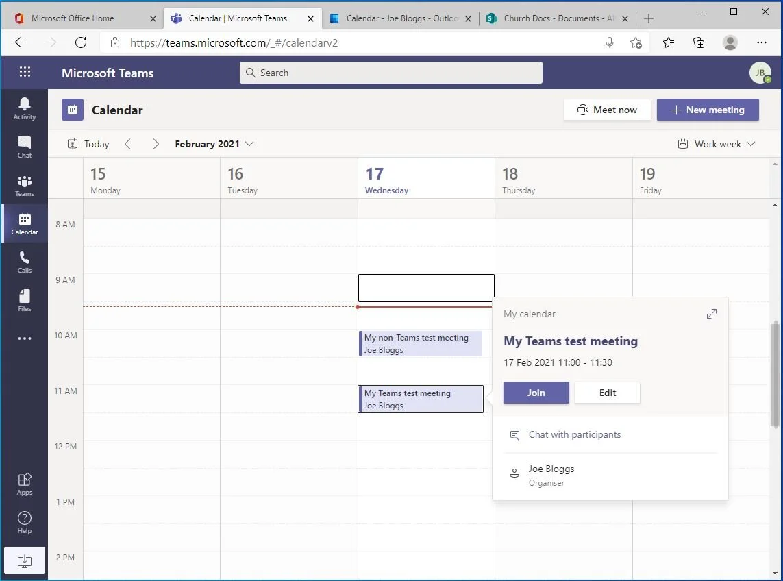 … whereas this meeting is a Teams meeting. Note the Join and Chat options.