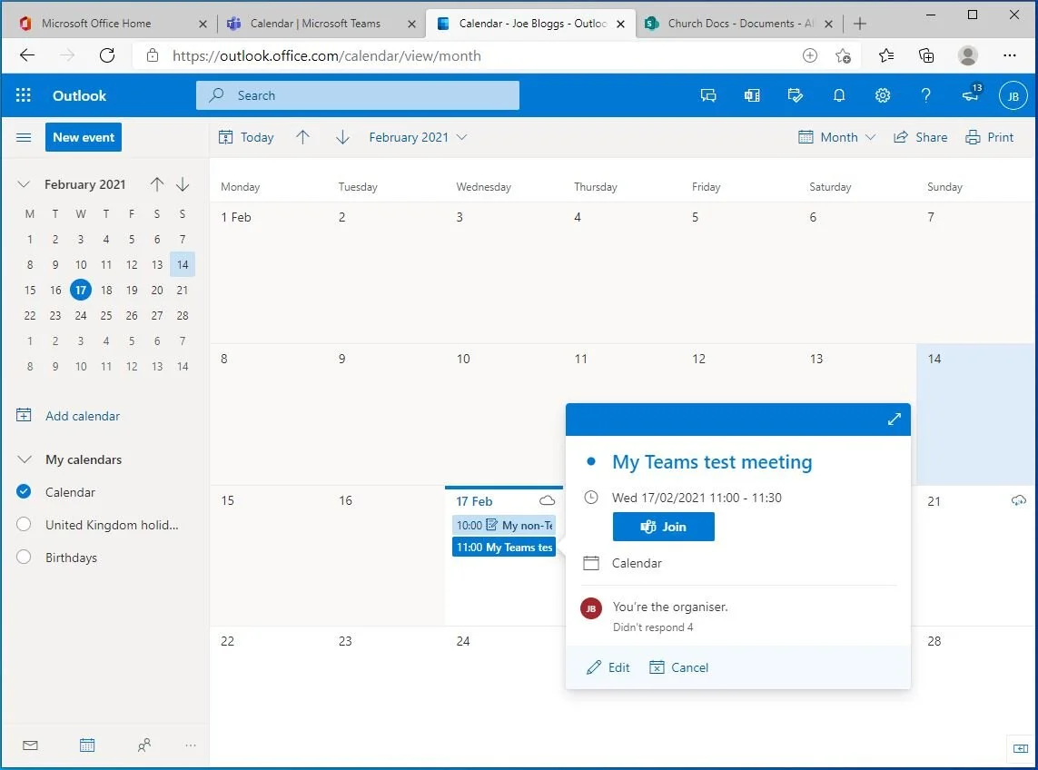 … and a Teams-enabled meeting viewed through Outlook.