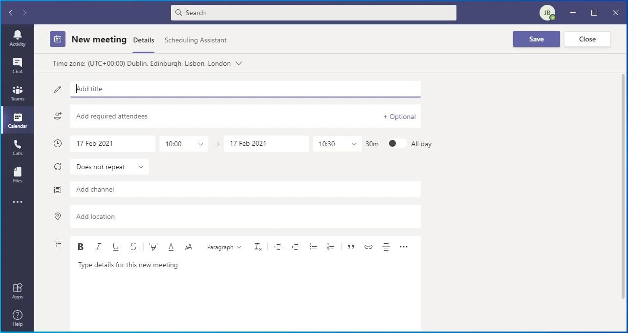 New meeting in the desktop app. Note how similar it is to the browser-based version. Both work very well.