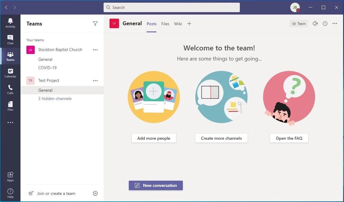 Now you can add people to the Team, and look at your channels / add more. Note that 3 channels are hidden…