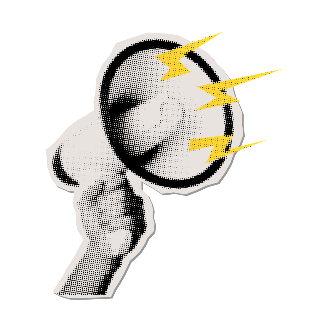 A stylized graphic of a human fist holding a megaphone with lightning bolts coming out, rendered in black, white, gray, and yellow colors.