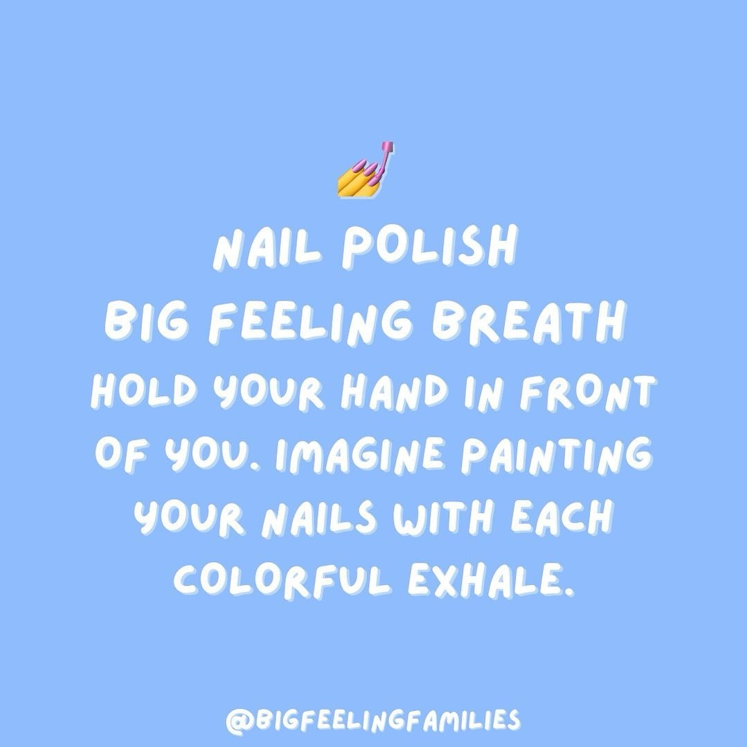 💅Practice big feeling breaths everyday! Morning and night. Five quick breaths keeps the practice familiar so when you are in the big feelings, your kiddo will be more likely to co-regulate with you!

#bigfeelingbreath #bigfeelingfamilies #resilientk