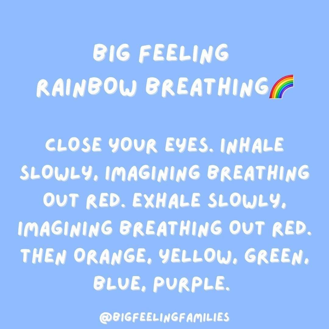 🌈🌈🌈🌈 Rainbow breathing is my personal favorite. Imagine breathing in red. Watch the color fill your body with each breath. Slowly exhale red. Then, orange. Then, yellow, green, blue, and purple! Close or lower your eyes and try to see the colors 