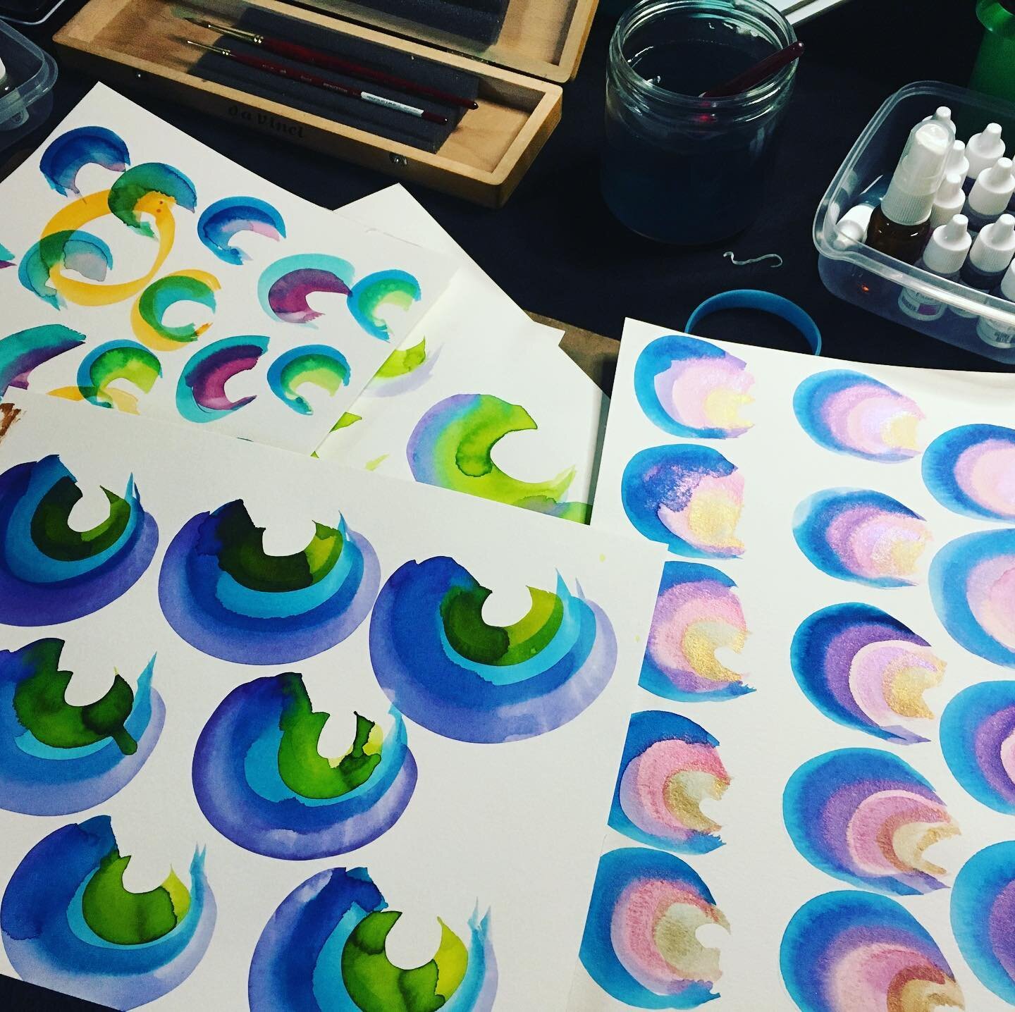 Peacock feathers, super fun and easy to create with a flat brush and liquid watercolor.  Not sure what I&rsquo;ll do with these but they I had a blast experimenting with my materials while talking with my mom.  Really thankful to have a bit of quiet 