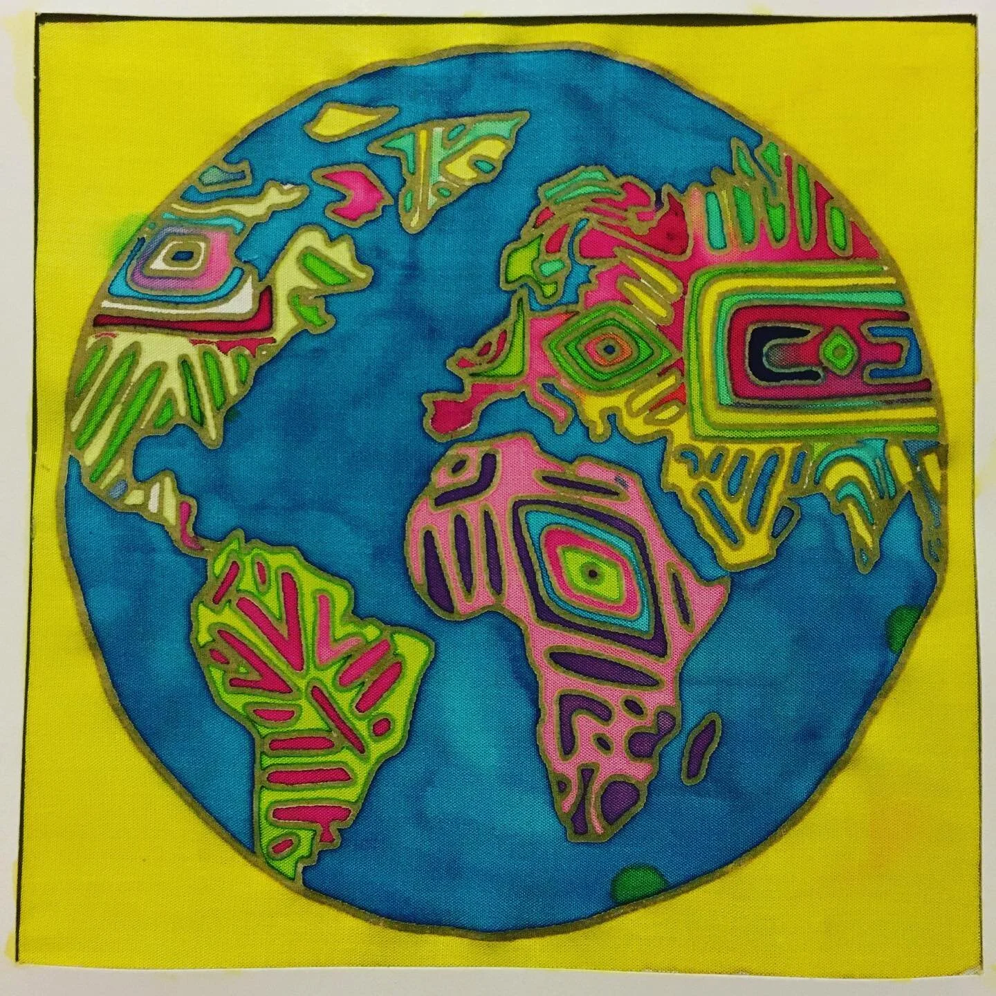 We worked on dyeing this batik today and it came out 🤩! Originally I wanted to do this by myself but decided to let our kids experience the joy of seeing the colors &ldquo;bleed&rdquo; onto the fabric with the wax stopping it from going any further.