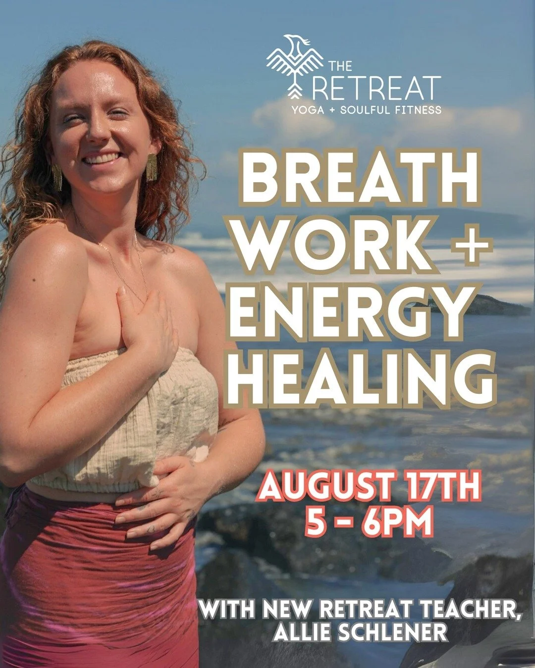 ✨MEET ALLIE✨

Join new Retreat Teacher, ALLIE SCHLENER for a &ldquo;sneak peek&rdquo; of her NEW class called Breathwork + Energy Healing, which will make it&rsquo;s debut on our Fall Class Schedule in September!
Allie&rsquo;s Breathwork + Energy Hea