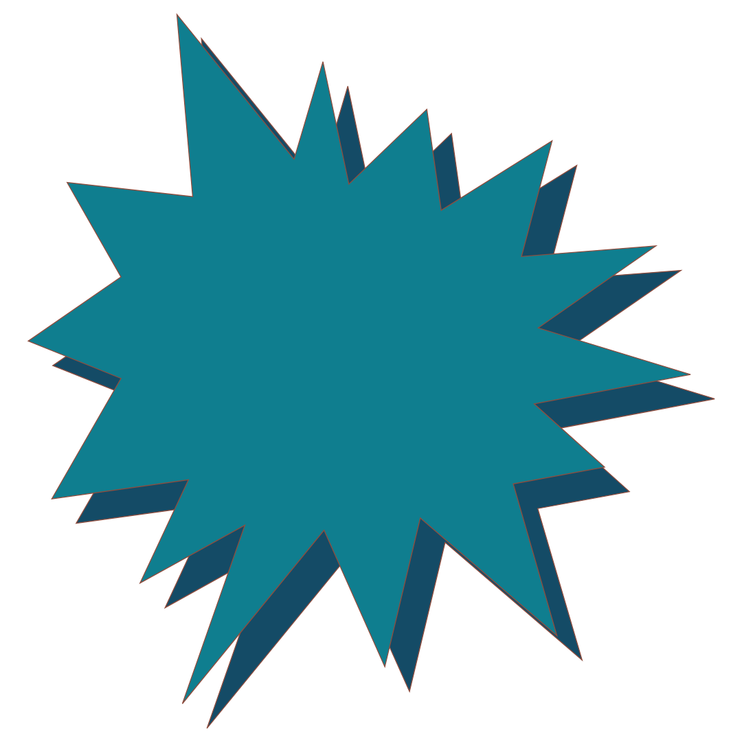 Blank teal and navy starburst-shaped speech bubble