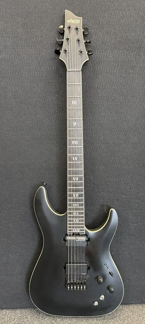 Used Schecter C1 HTS SLS Elite Evil Twin Sustainiac - Satin Black with case