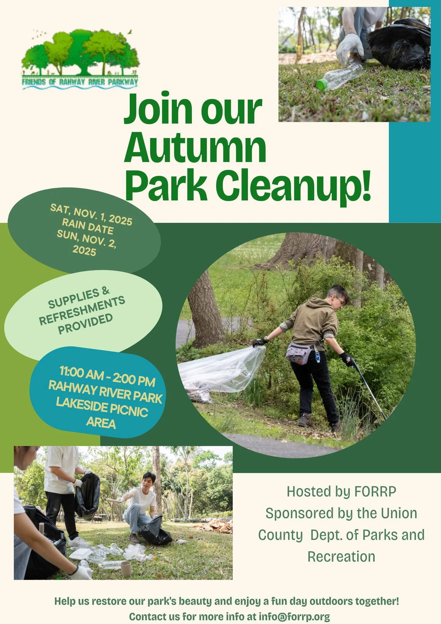 🍁 AUTUMN PARK CLEAN-UP! 🍁

Join us on Saturday, November 1st, at 11 AM for our Autumn Park Cleanup at Rahway River Park!
(Rain Date: Sunday, November 2nd, same time, same place!)

Let&rsquo;s come together to give our beloved park a little autumn r