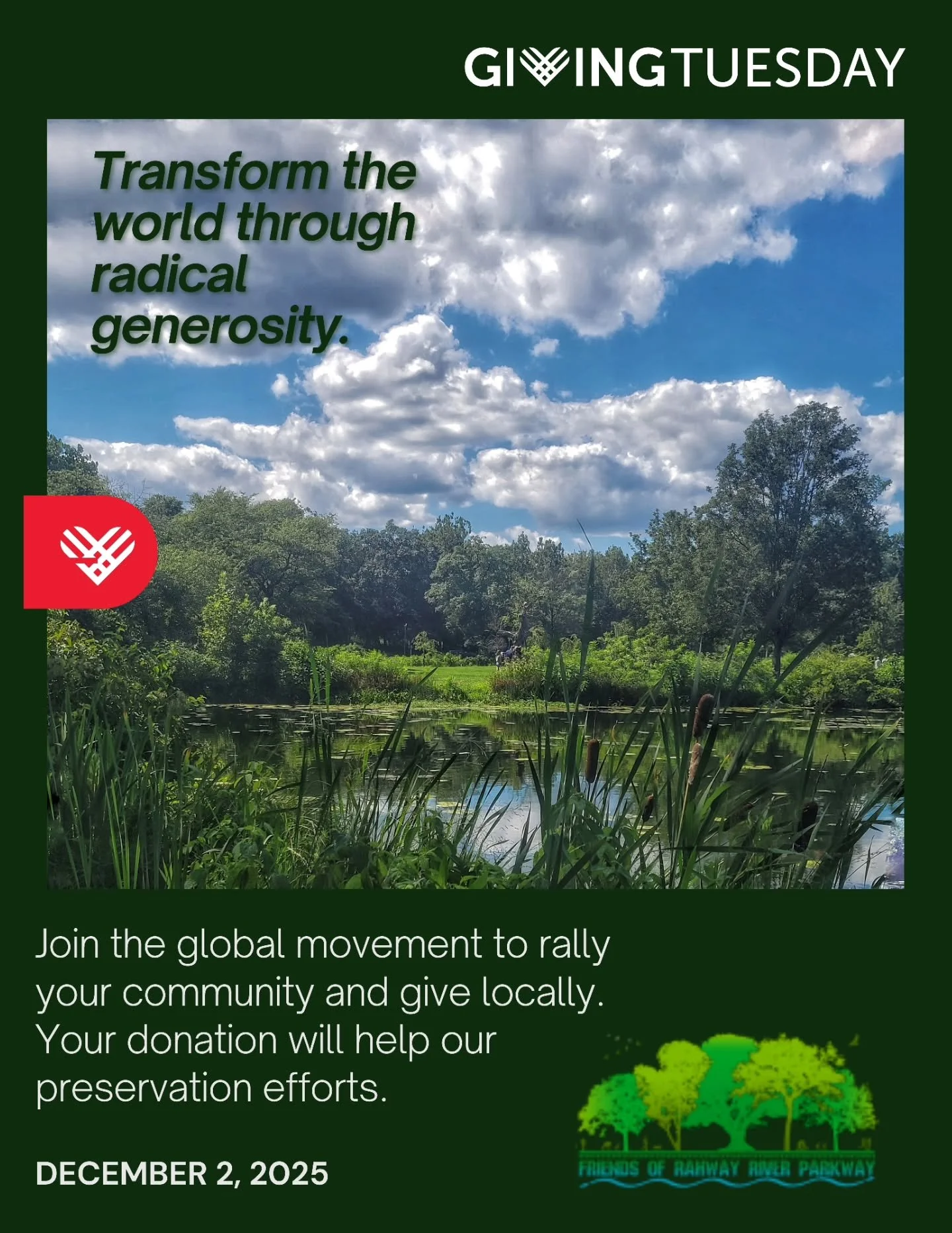 This Giving Tuesday, please consider supporting the Friends of Rahway River Parkway and the work we do to protect, preserve, and promote this beautiful, historic green space in Union County. 

Your donation helps fund: 

&bull; Preservation and advoc