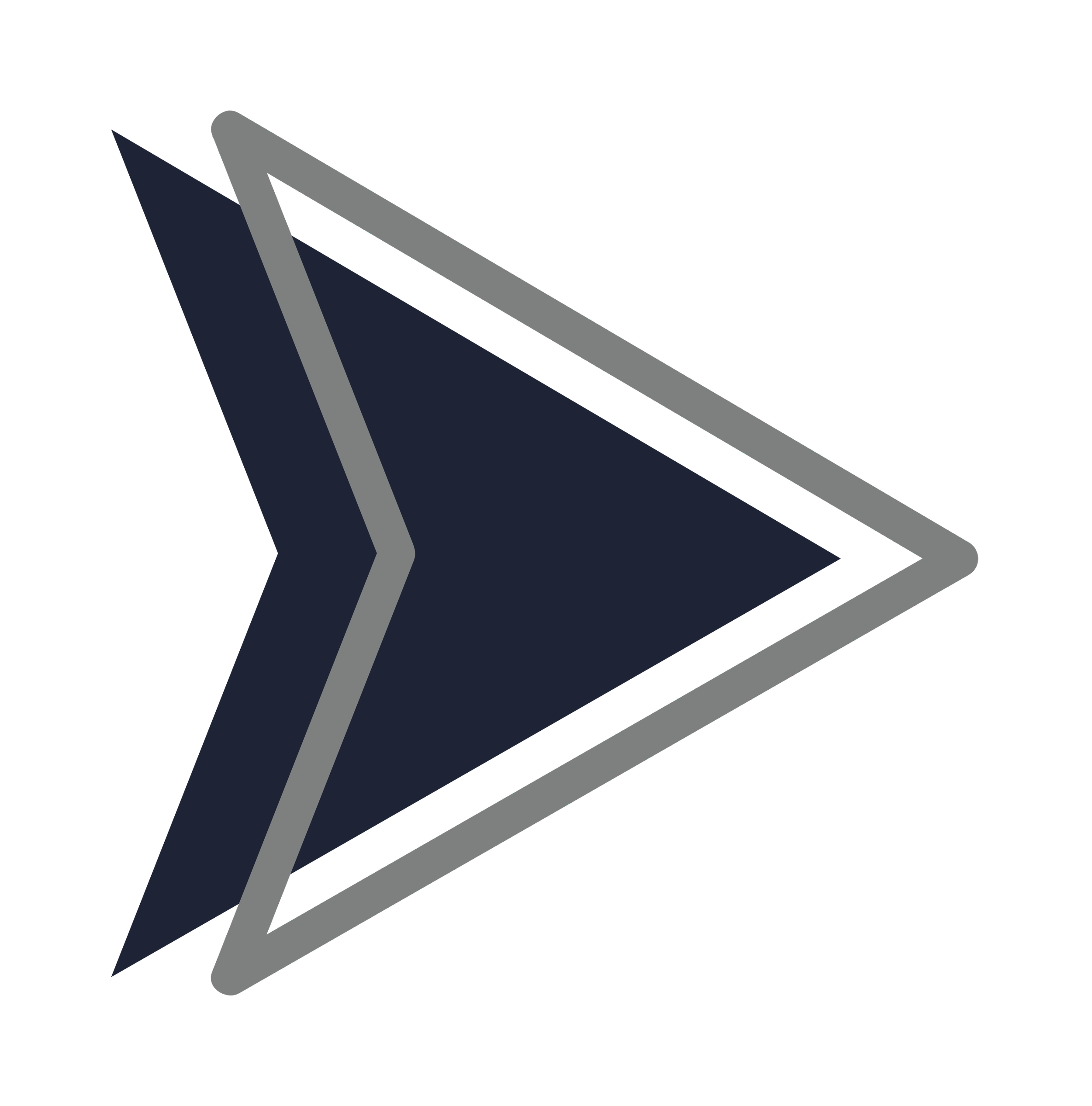 A stylized arrow pointing to the right with shades of dark blue and gray.