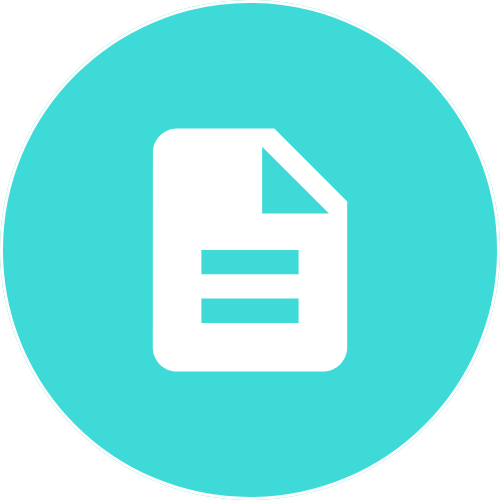 A teal circular icon with a white document symbol and two horizontal lines representing text
