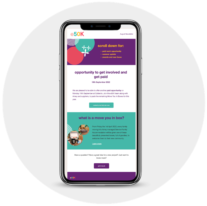 Newsletters: branded templates or email marketing fully managed.