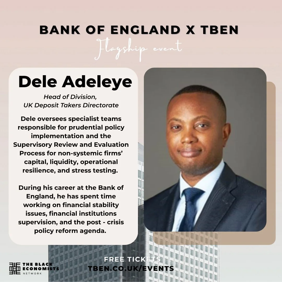 We&rsquo;re proud to welcome Dele Adeleye, Head of Specialist Supervision at the Prudential Regulation Authority (PRA) who will be speaking at our flagship at our Bank of England x TBEN flagship event!

Dele leads specialist teams at the heart of the