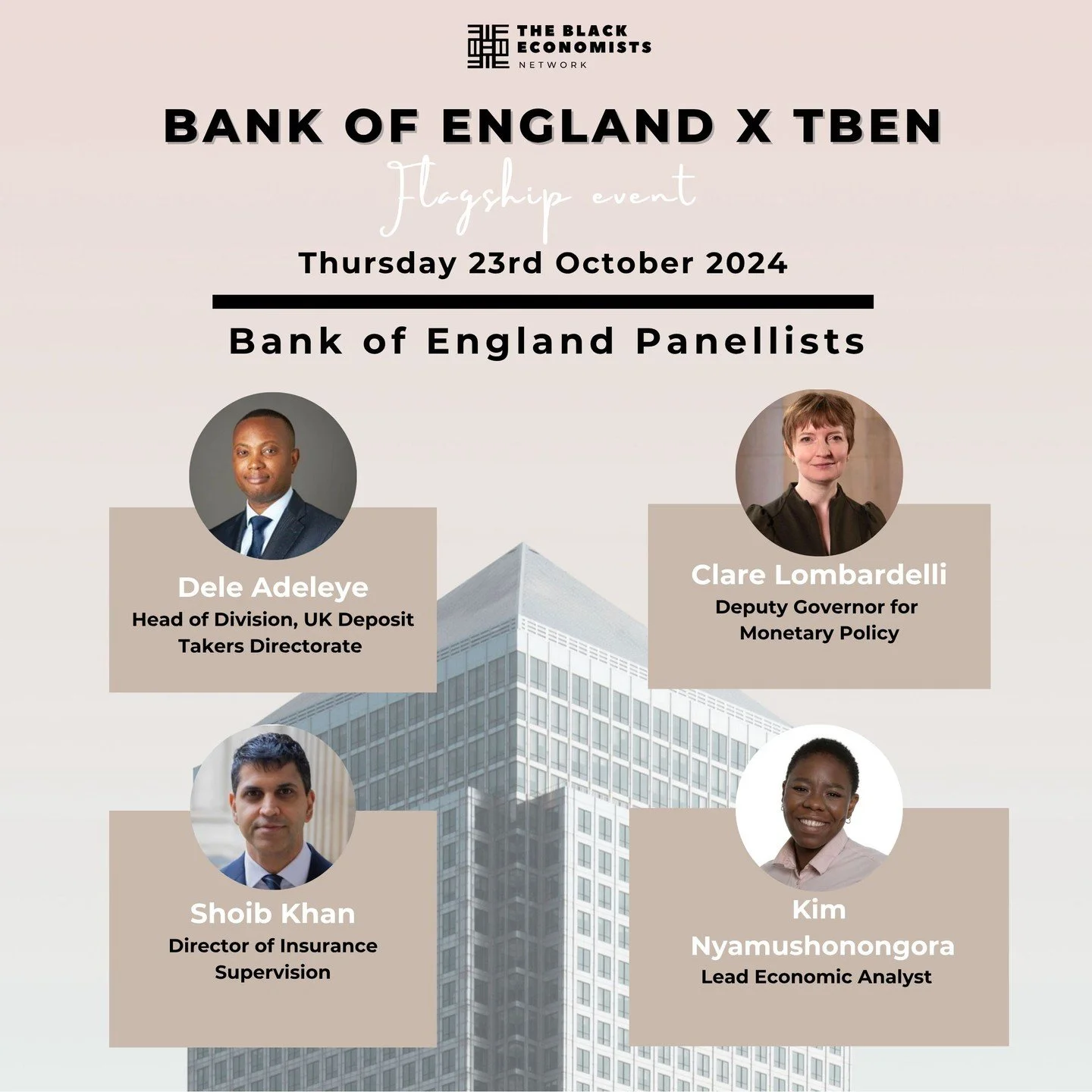 Have you got your tickets yet? 👀 

We&rsquo;re proud to invite our TBEN community to an exclusive evening inside the Bank of England, discussing Black leadership and representation in economics at the highest level.

In partnership with the Bank of 