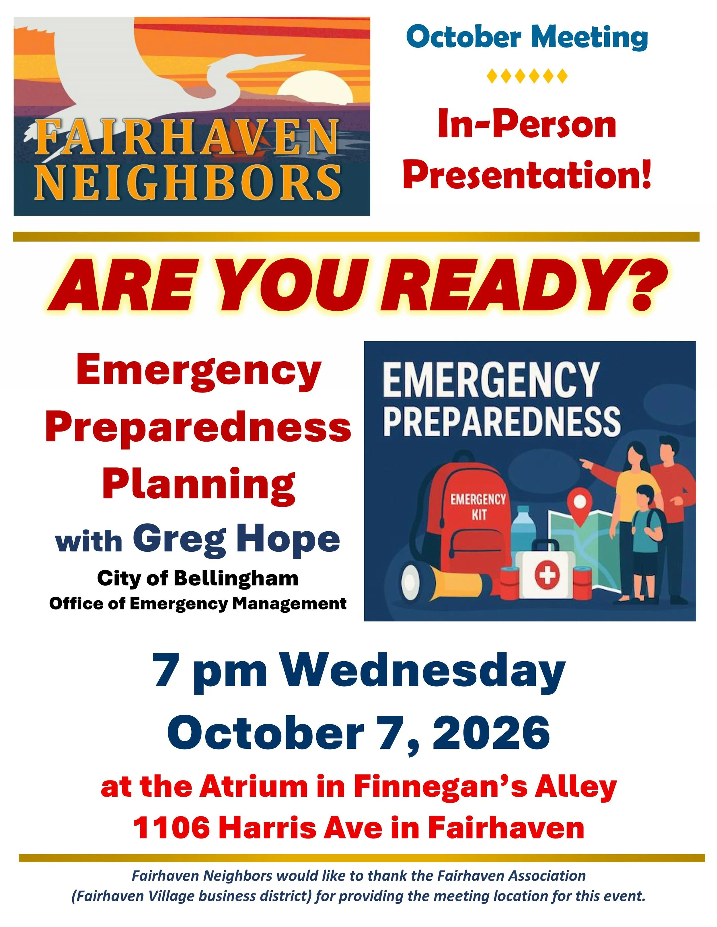 Fairhaven Neighbors' SPECIAL Meeting - October
