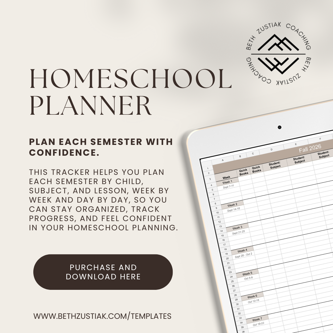 Homeschool Planner | Templates by Beth Zustiak Coaching