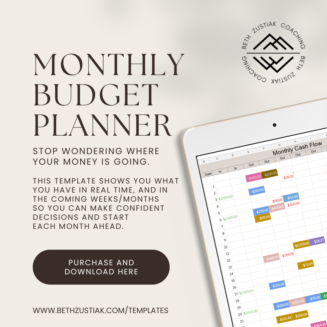 Monthly Budget Planner | Templates by Beth Zustiak Coaching