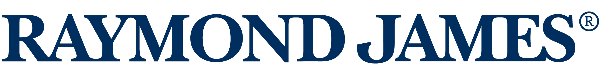Raymond James in all uppercase navy blue letters.