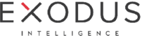 exodus intelligence text in all dark gray capital letters.  the intelligence characters are smaller in size are below exodus.  the x in exodus has the top left prong detached from the rest of the character and is in red.