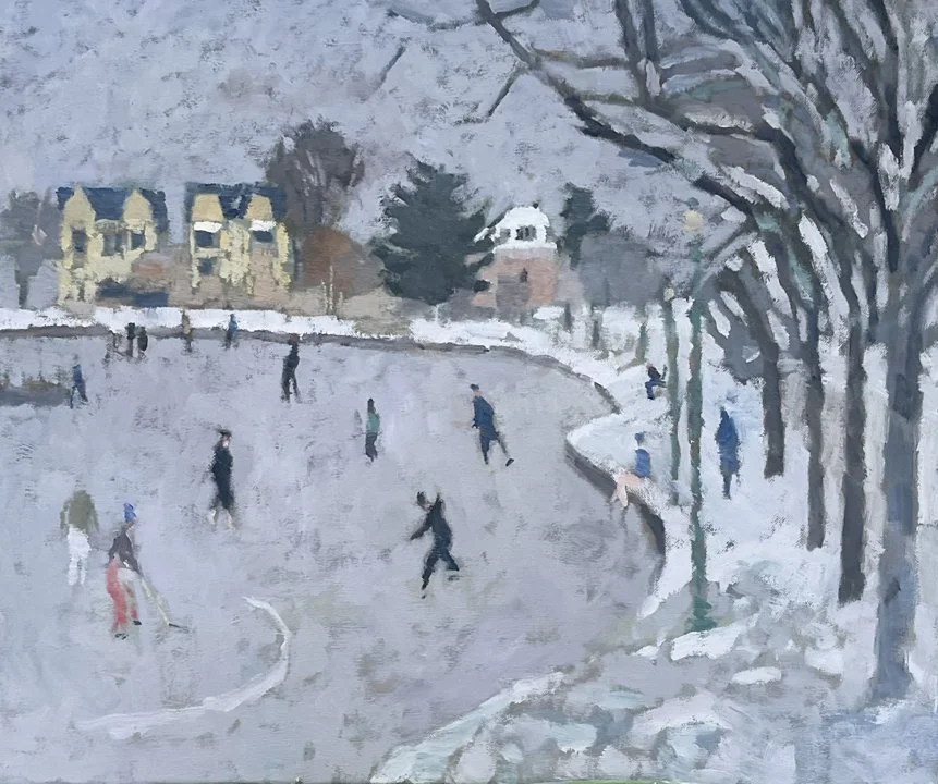 Fountain Lake Skaters , 20" x 24", oil on canvas, 2026