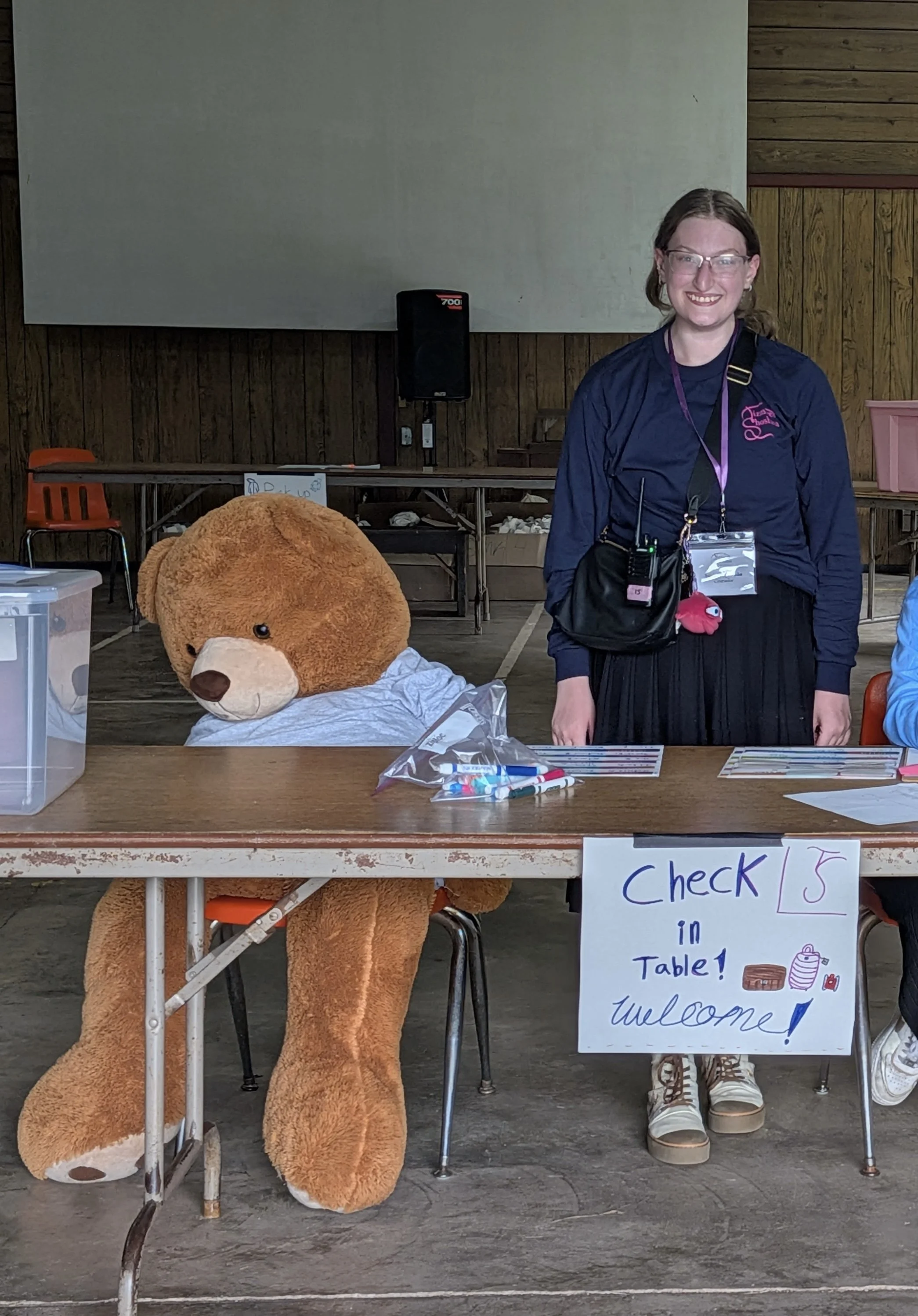 Lunch the bear is ready to welcome campers!