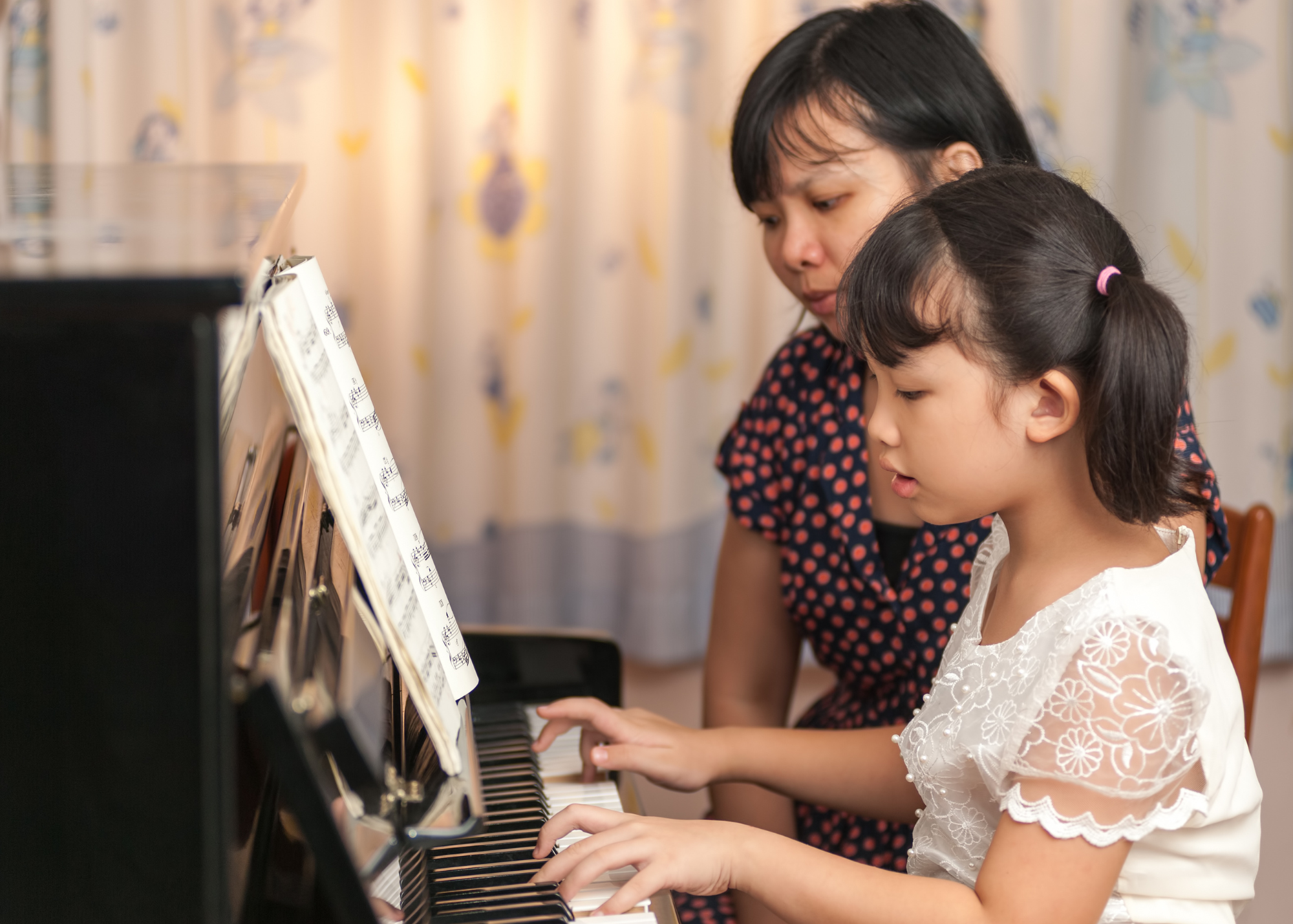 Indian Kids playing Piano. Mothers Play the Piano with their children. Chinese Kids playing. Sister play piano