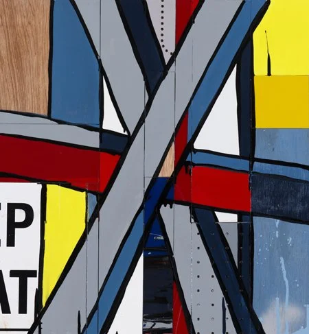 Niagara (2017)
Enamel, gloss acrylic, spray paint, perspex, plywood, aluminium, and metal signs on board
60 x 55cm