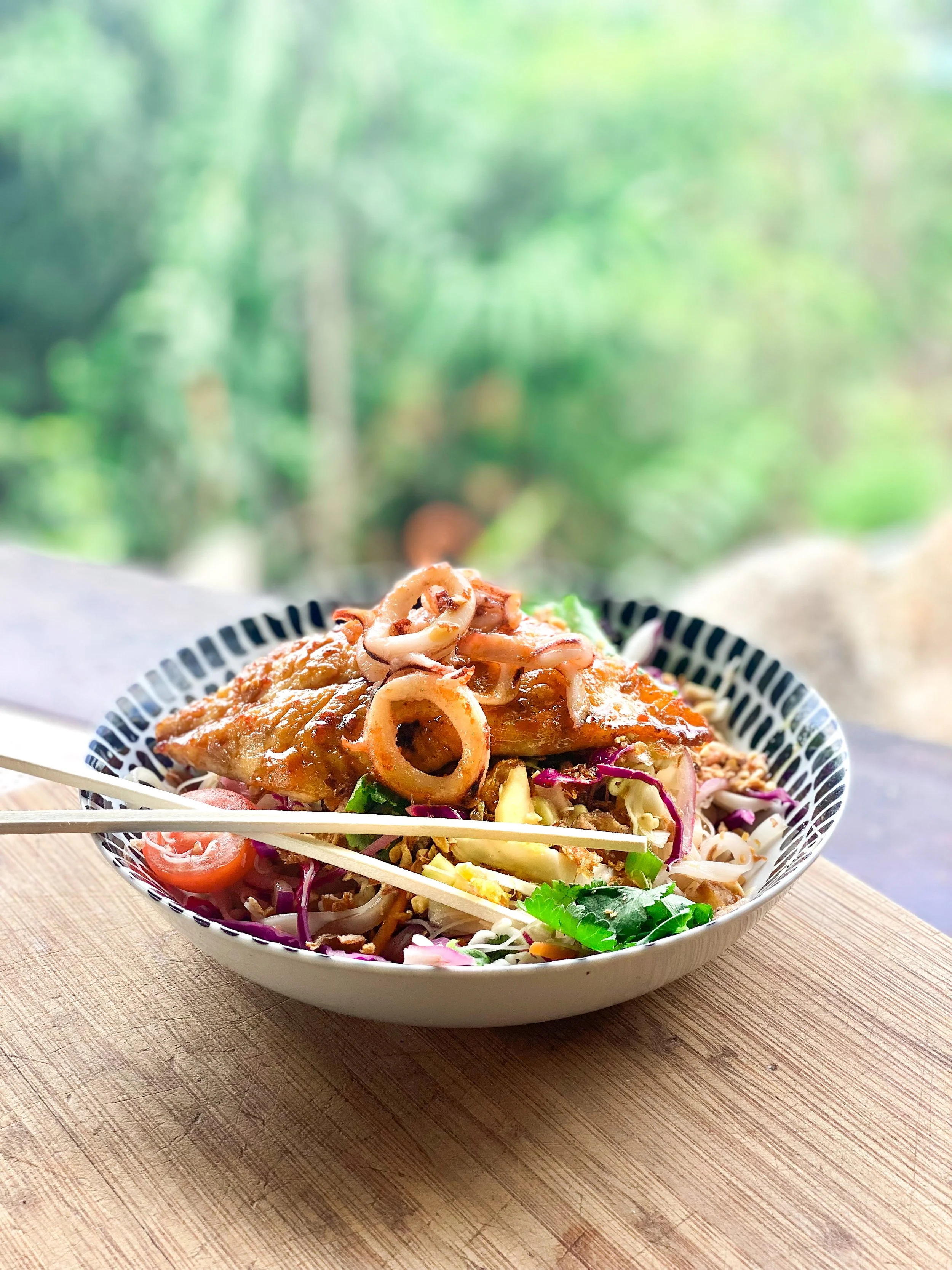 Sticky Glazed Coral Trout served w/ Vietnamese Noodle salad