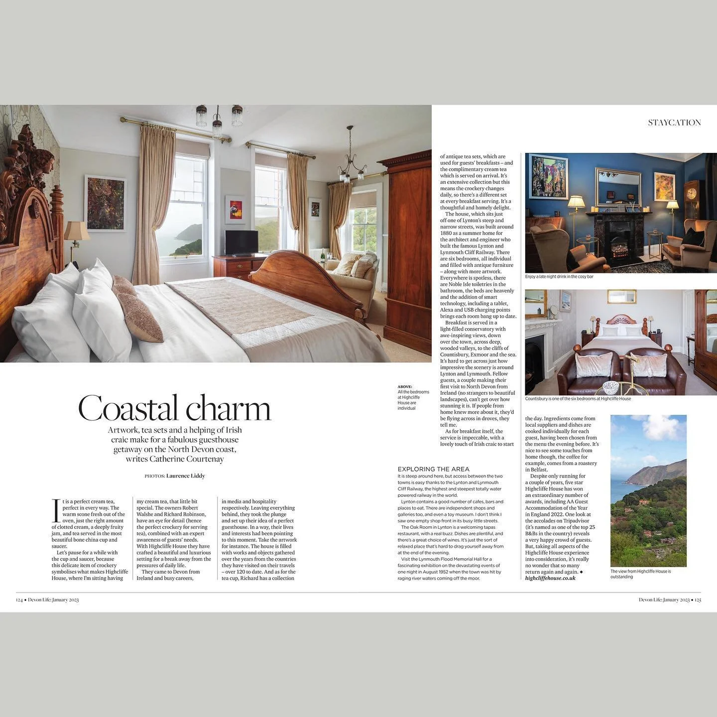 Congratulations to @highcliffehouseexmoor for recently winning UK Luxury Guest House of the Year 2023 🏆

I am also pleased to have my images featured in the January edition of Devon Life Magazine. What a great start to the year! @devonlifemag 

➖

I