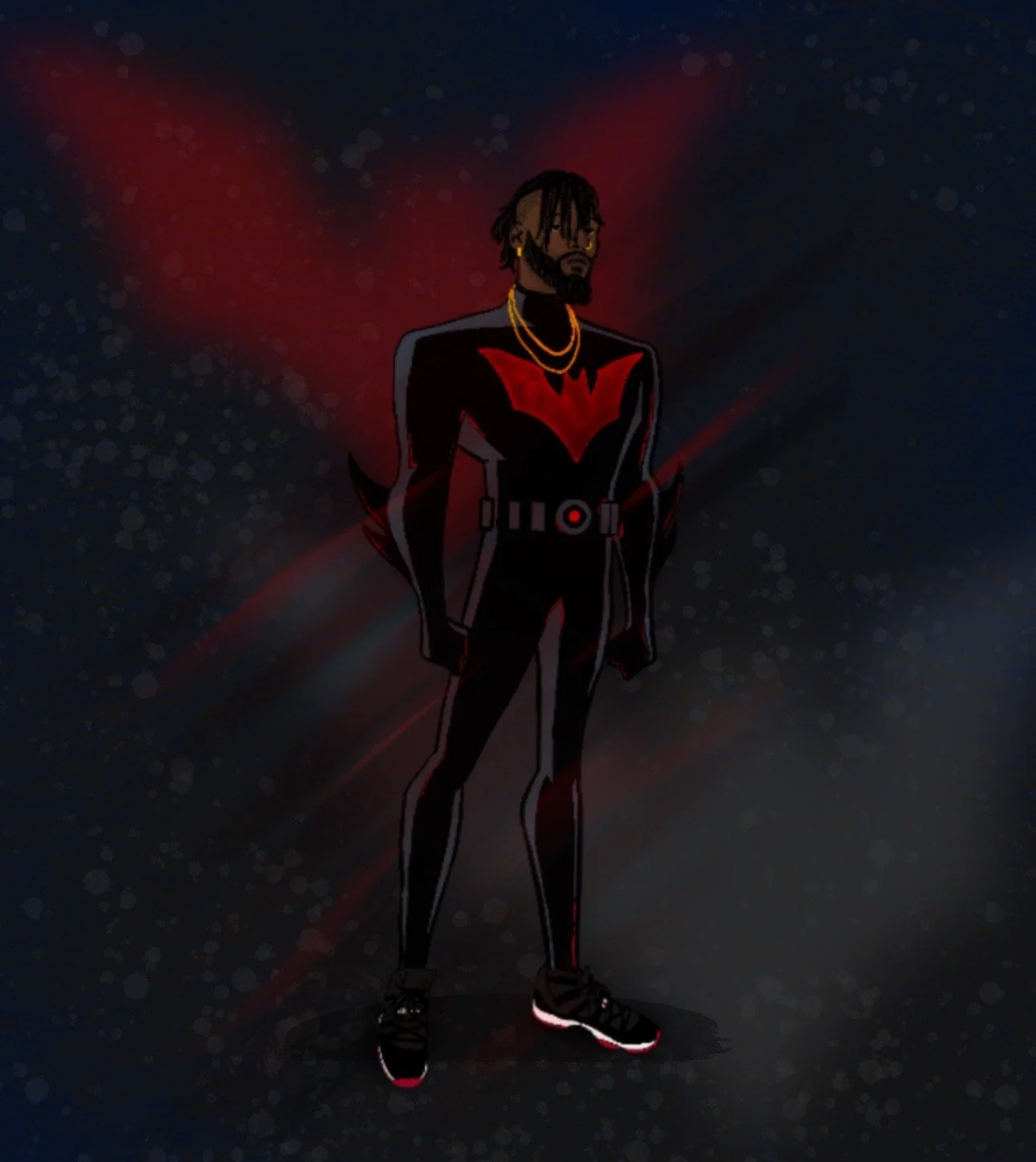 Chicago performing artist Achillez digitally drawn as Batman for his "Gotham City Lockdown" project series.