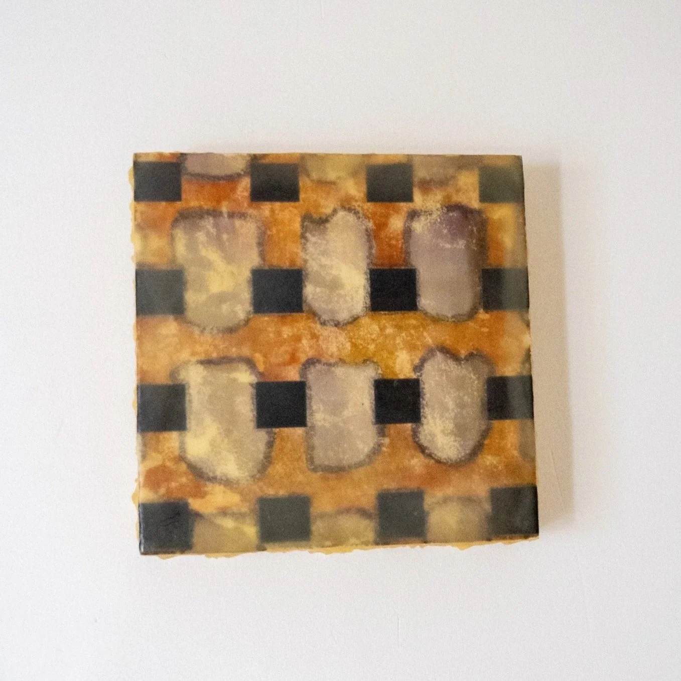 ALEX EHMER  Tic Tac Toe, 2026  Inkjet photo transfer, highlighter, marker, wax on board 8 x 8 inches $850