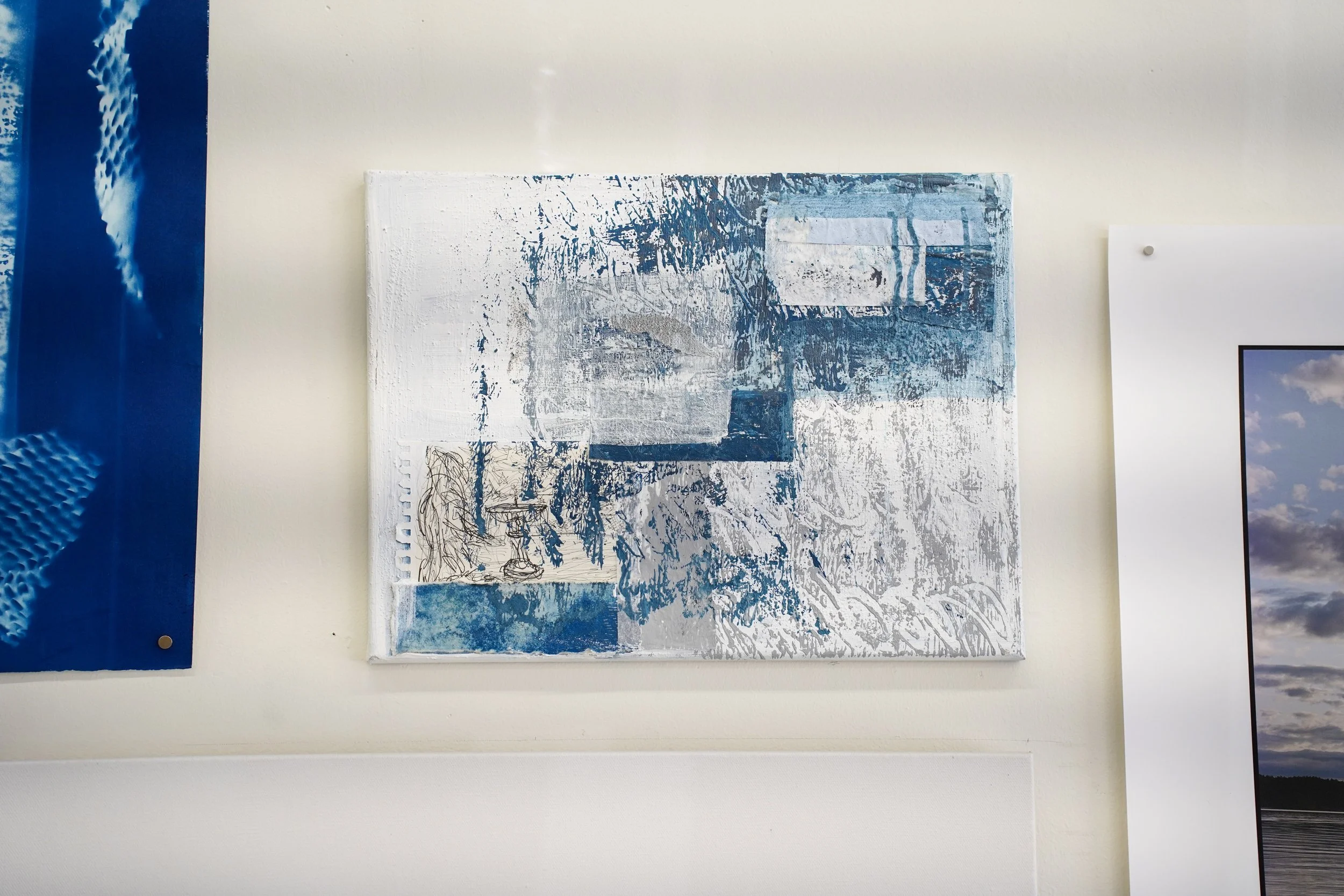 SARAH MCCARTHY GRIMM 
 Perfect Landing 7 , 2025 
Mixed media on canvas 
12 x 16 inches