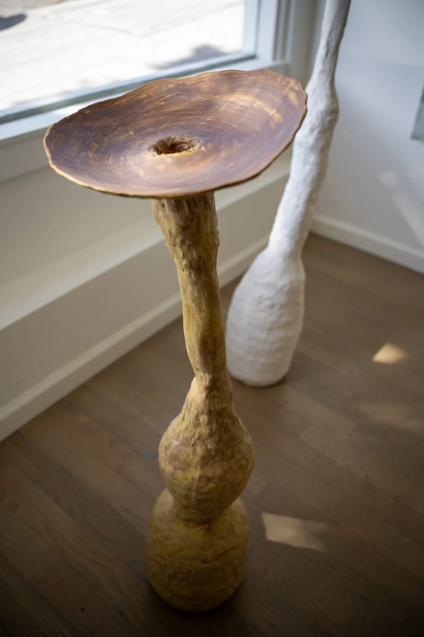 ANNA-ISABELLE BRUEY-SEDANO  Les sœurs — sculpture 4, 2026  Butter yellow glaze, ceramics 42 x 12 x 12 inches $3,200