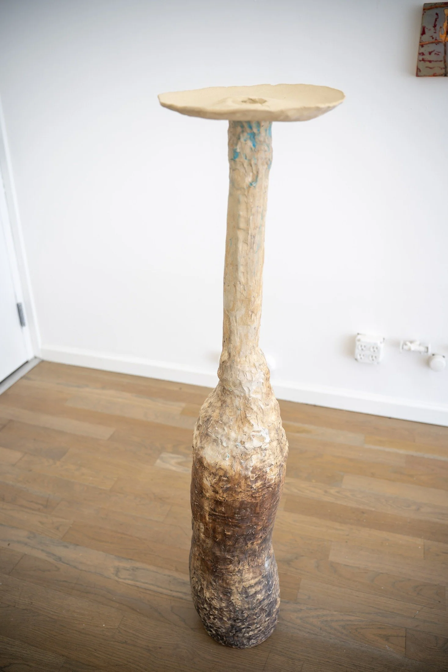 ANNA-ISABELLE BRUEY-SEDANO  Les sœurs — sculpture 2, 2026  Carbon oxide, copper oxide, white engobe, turquoise underglaze, white glaze 50.5 x 12 x 12 inches $4,000
